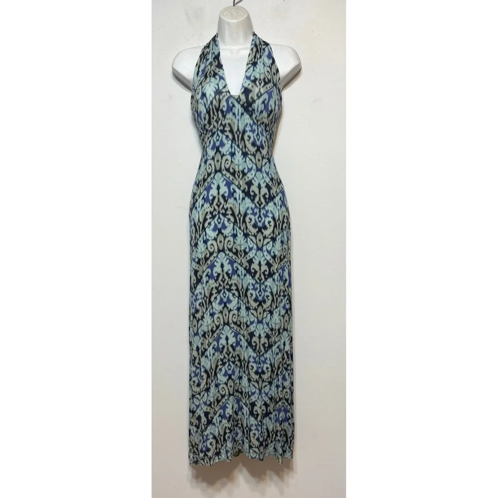 CAbi Coastal Boho Halter Maxi Dress Womens Size Small Resortcore Beachy Summer - Picture 2 of 10